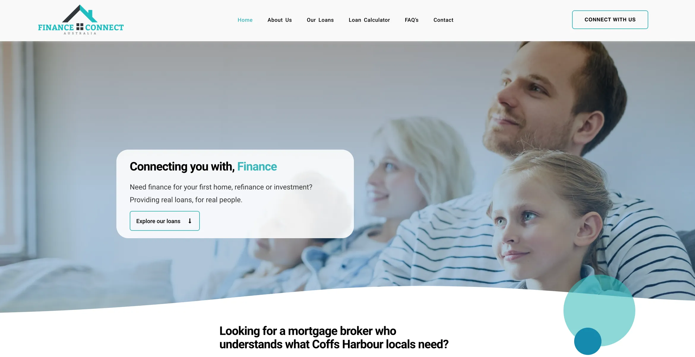 A screenshot of the Home hero section of Finance Connect Australia New website with SEO