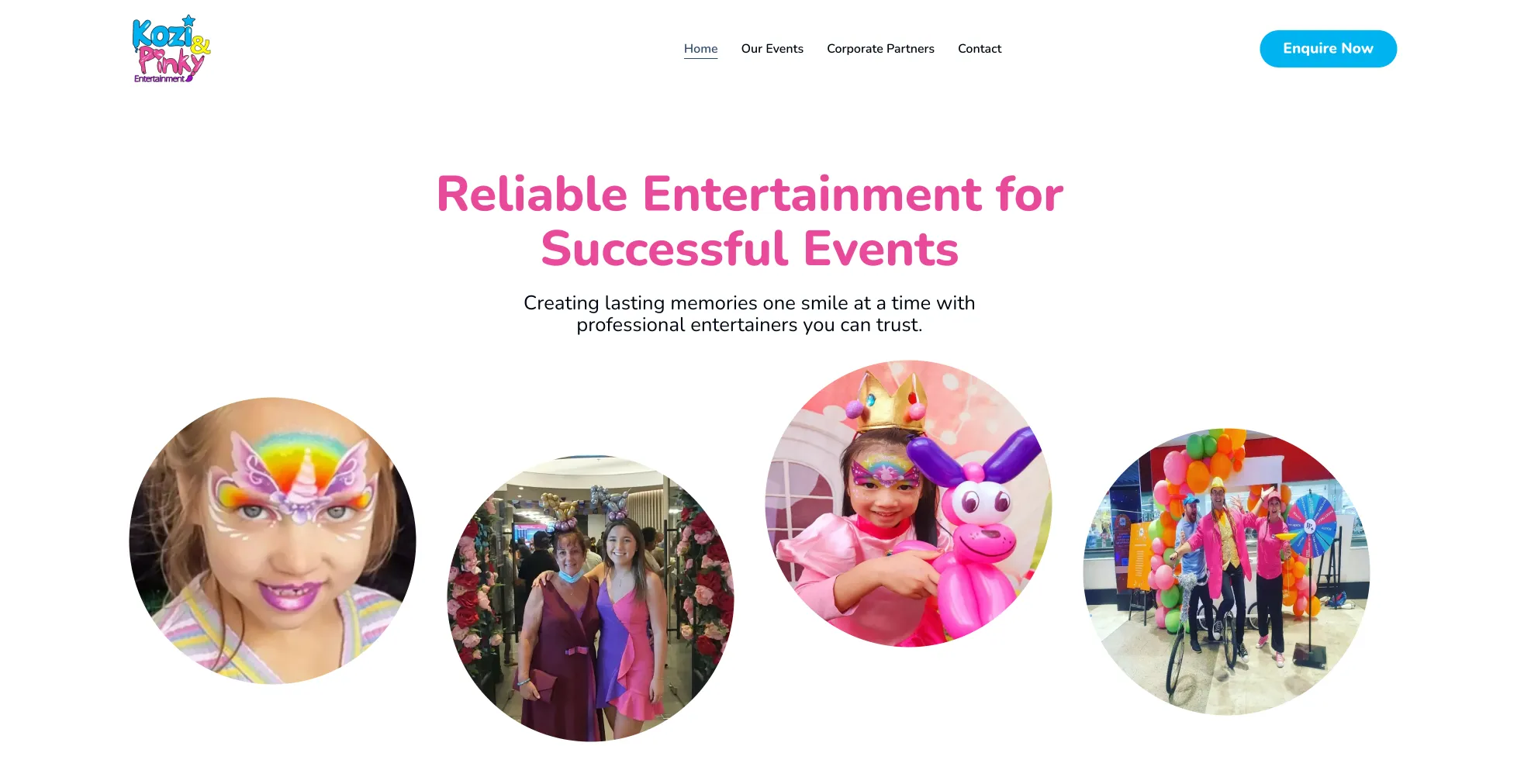 A screenshot of the Home hero section of Kozi and Pinky updated website