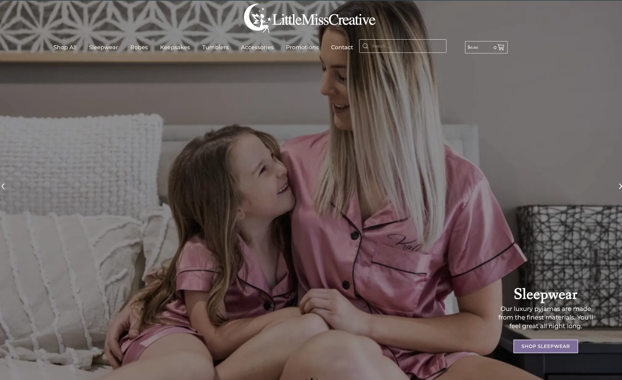 A screenshot of the Home hero section of Little Miss Creative a New Ecommerce website