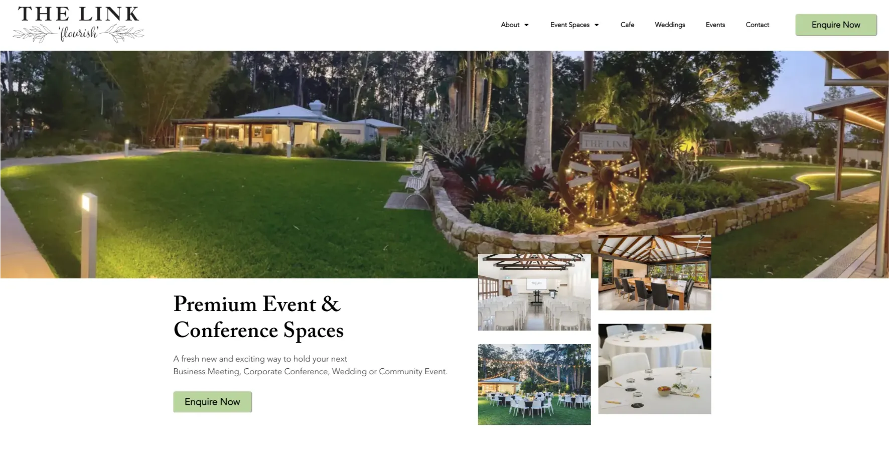 A screenshot of the Home hero section of The Link Events a website clarity and rebuild website