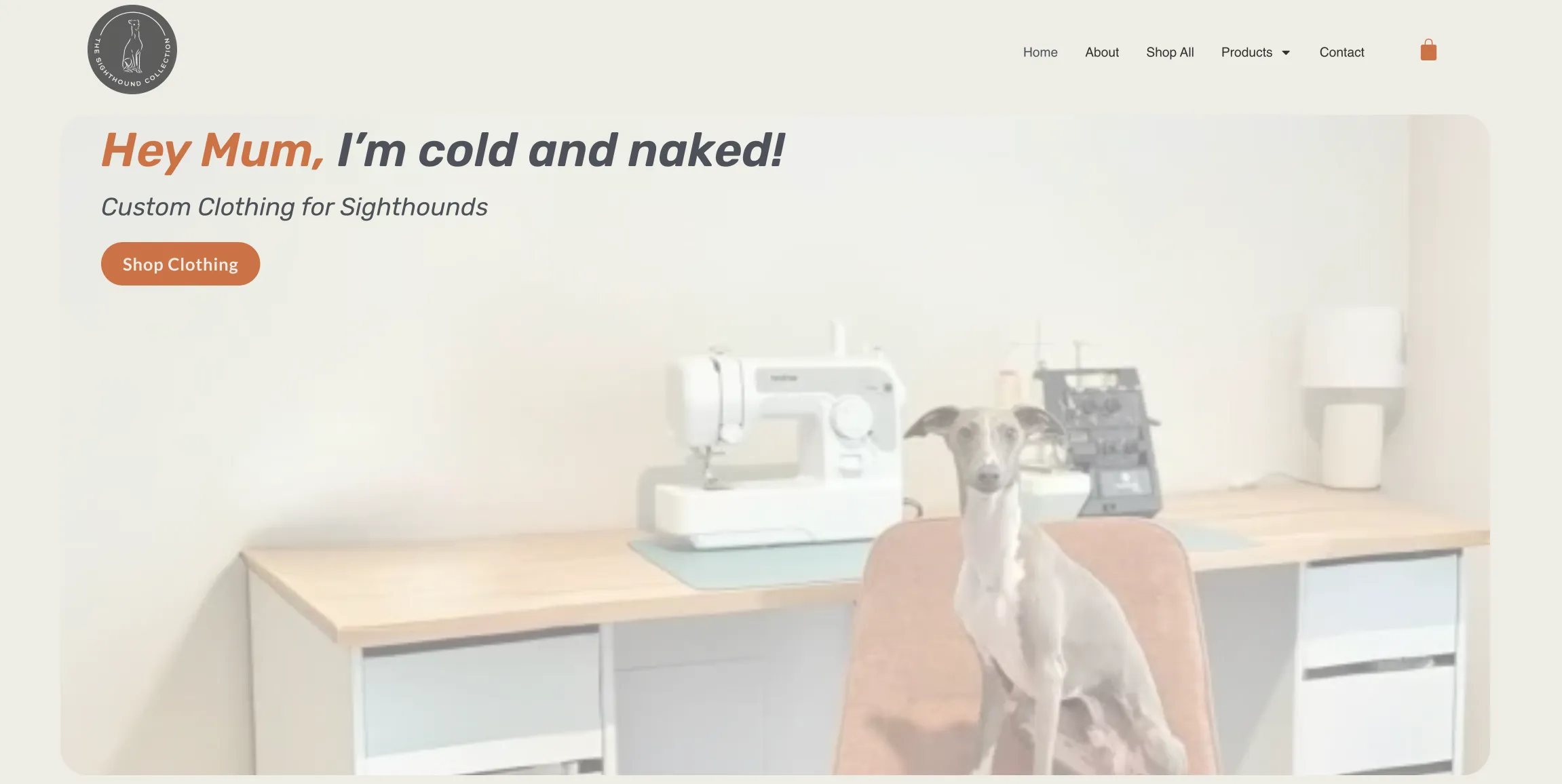 A screenshot of the Home hero section of The SightHound Collection ecommerce website